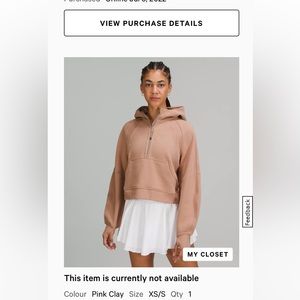 Lululemon Oversized Scuba Half Zip XS/S in pink clay